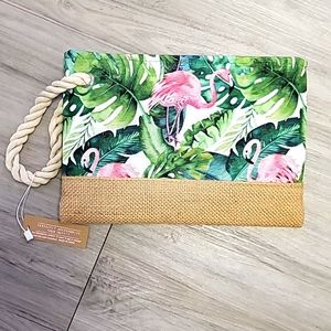 Canvas travel clutch flamingo print